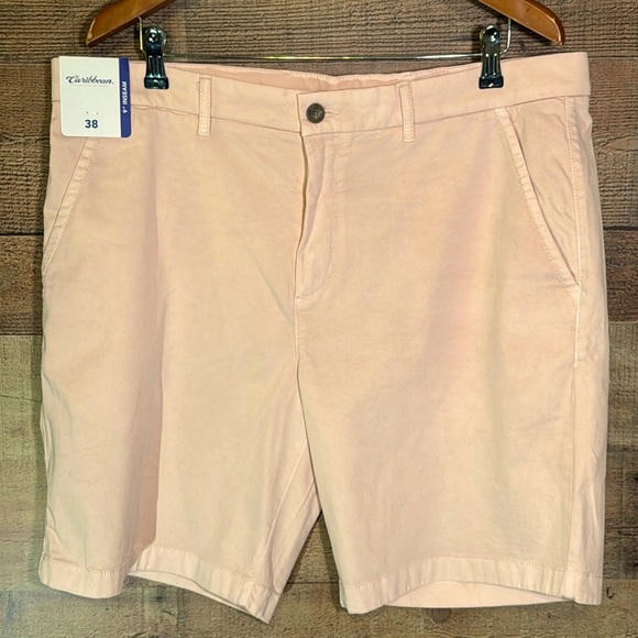 Caribbean Men's Shorts Size 38 Light Peach NWT 9 inch Inseam STRETCH Resort Wear - Picture 1 of 7
